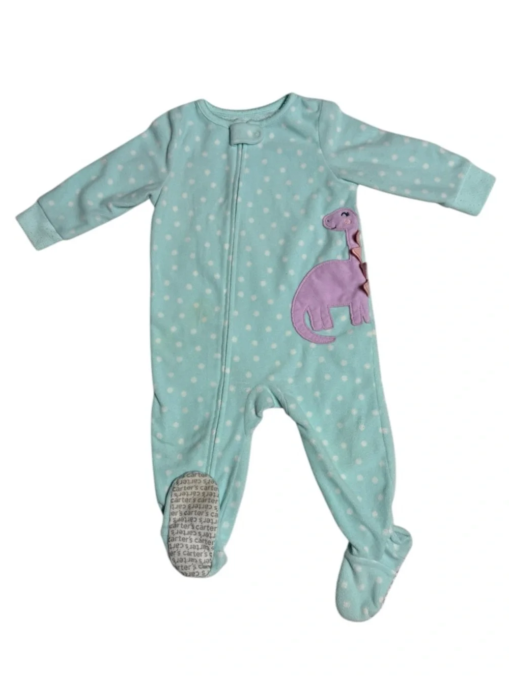 Carter’s Baby Toddler Girl Polka Dot Dino Fleece Footie Pajamas Size 12 Months